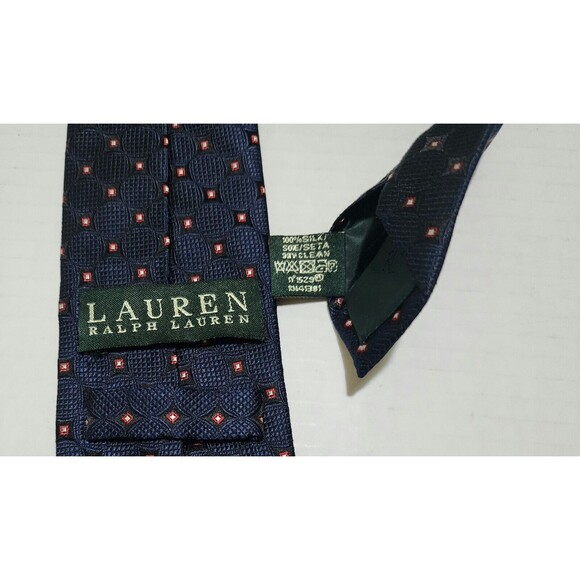 Lauren Ralph Lauren Mens Silk Tie 3.25"x60" Dark Navy Blue Red Geometric - Picture 4 of 5